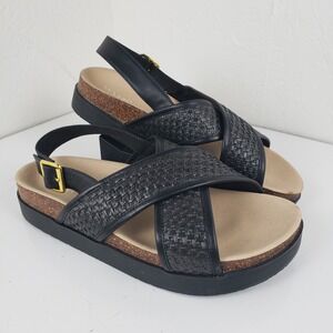 Wydr Studios Women's 11 Monti Criss-Cross‎ Footbed Sandals Black Woven Slingback